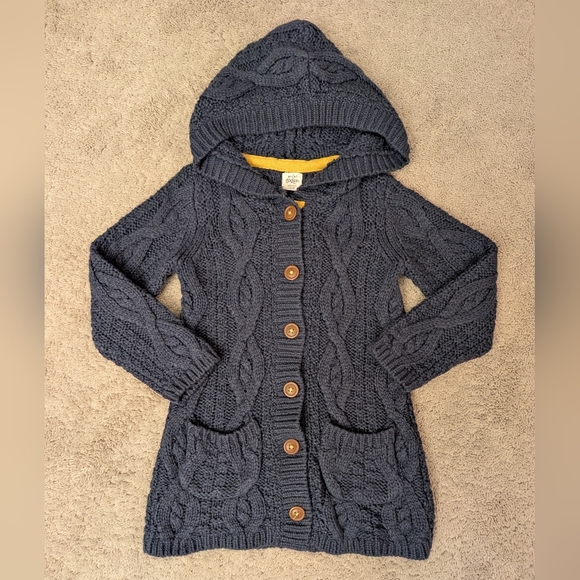 Mini Boden Other - Mini Boden Navy Blue Cable Knit Hooded Long Cardigan Sweater Size 5-6Y